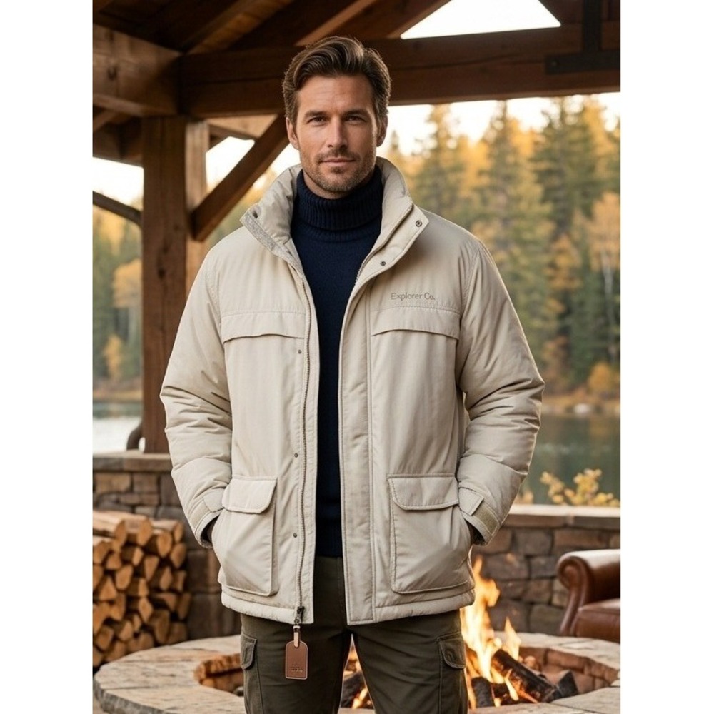 Eddie Bauer Goose Down Parka Jacket Men's XL Cream Heavy Puffer Vintage Outdoor